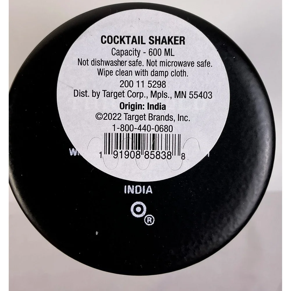 Target Cocktail Shaker 600 ML Black Matte Finish Martini‎ Party